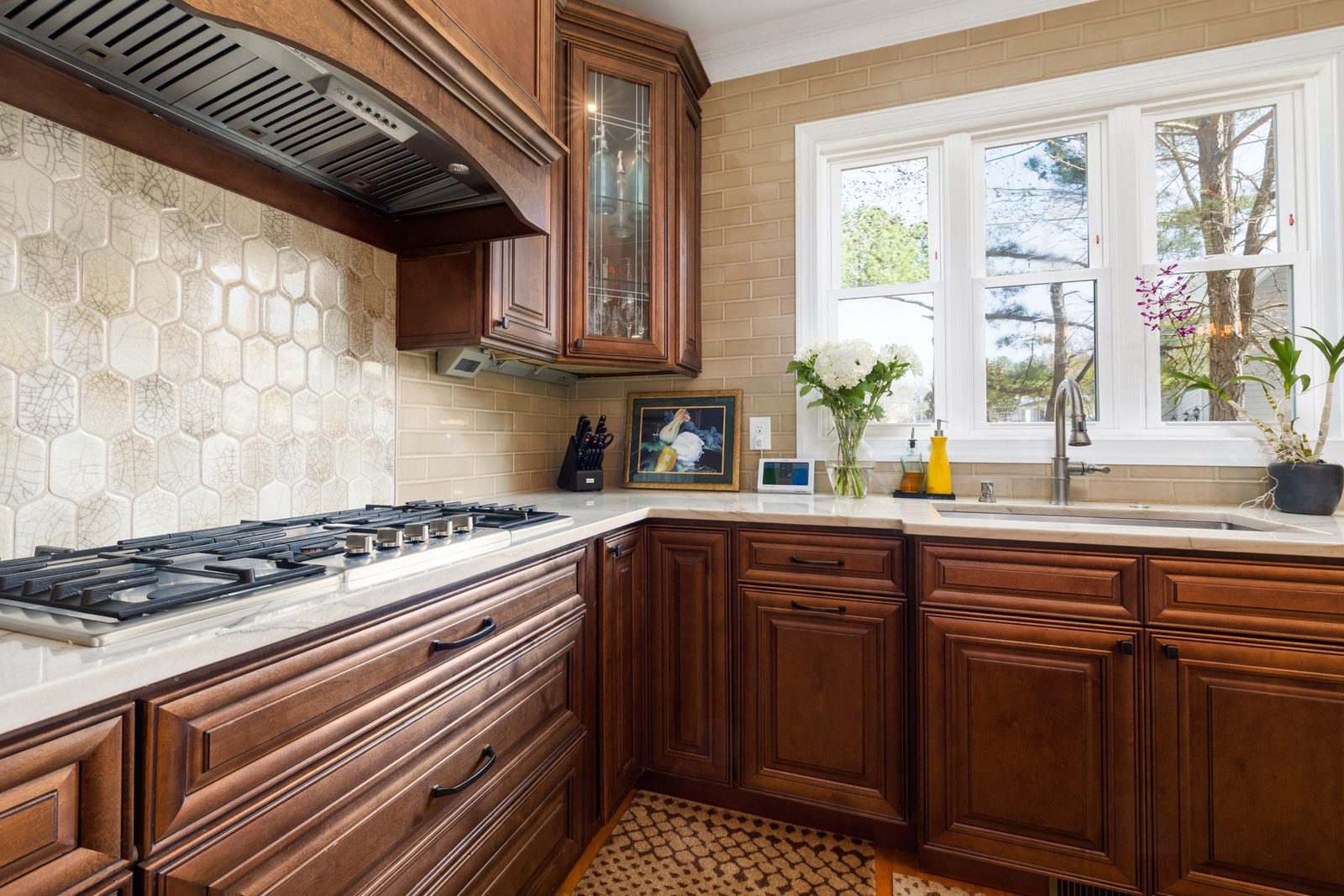 Example of a finished kitchen with wood cabinetry